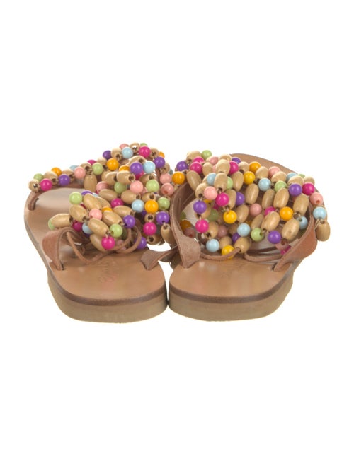 Elina Linardaki Leather Floral Print Gladiator Sandals