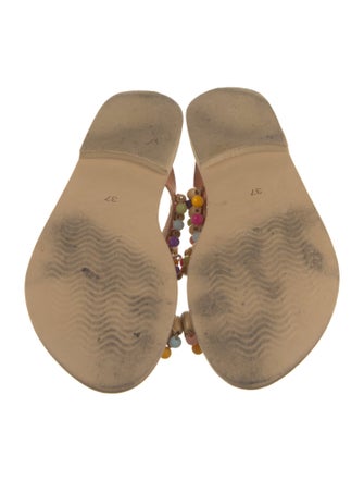 Elina Linardaki Leather Floral Print Gladiator Sandals