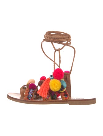 Elina Linardaki Leather Patterned Gladiator Sandals