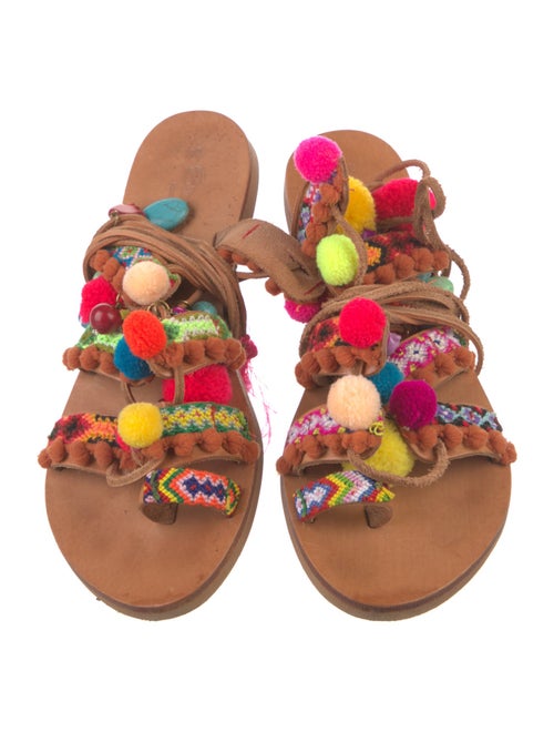 Elina Linardaki Leather Patterned Gladiator Sandals