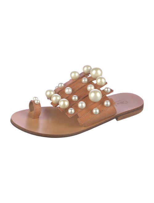 Elina Linardaki Leather Crystal Embellishments Slides