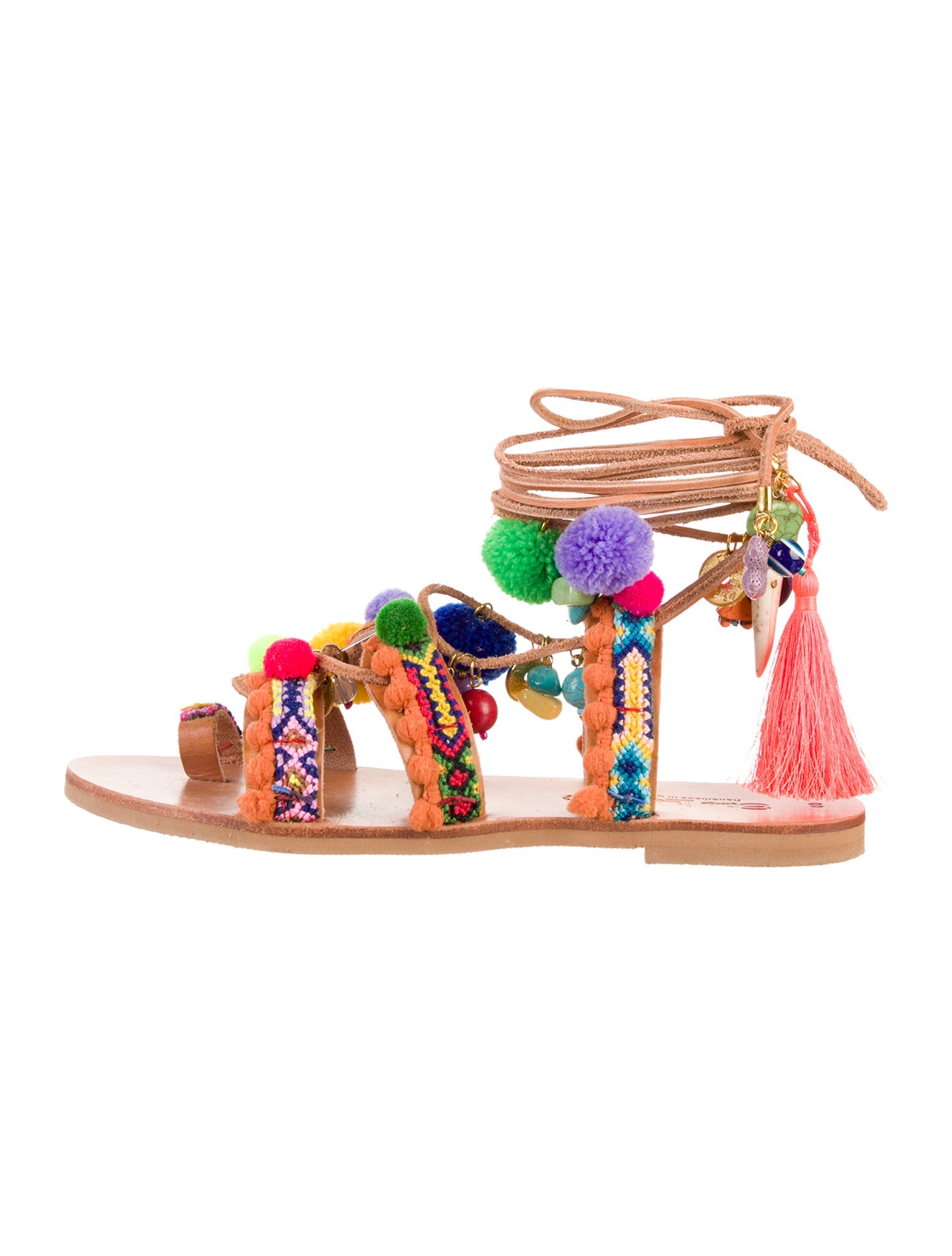 Elina Linardaki Leather Printed Gladiator Sandals