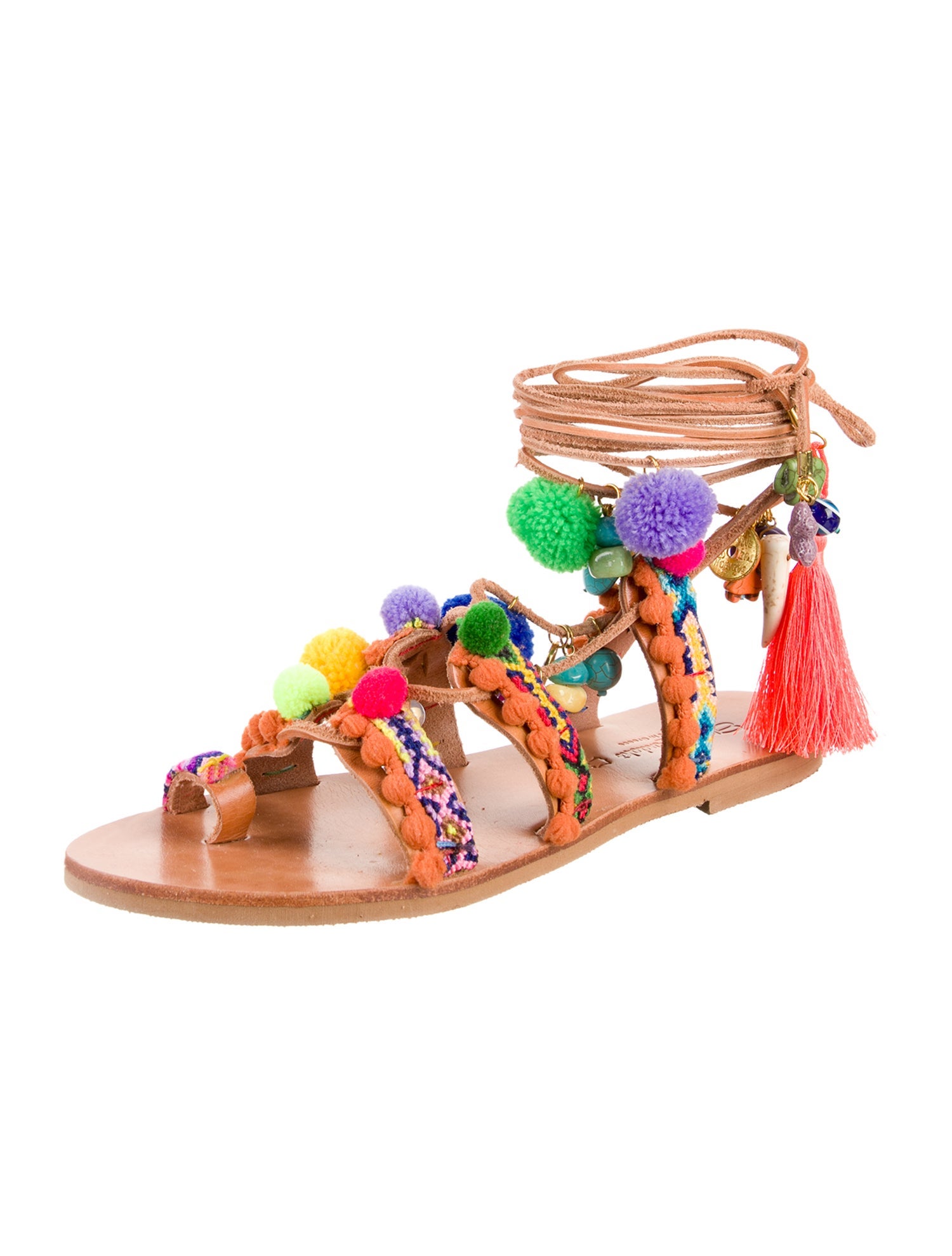 Elina Linardaki Leather Printed Gladiator Sandals