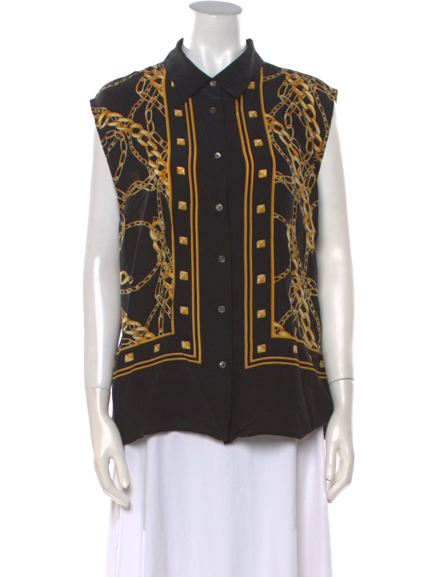 Equipment Silk Printed Button-Up Top