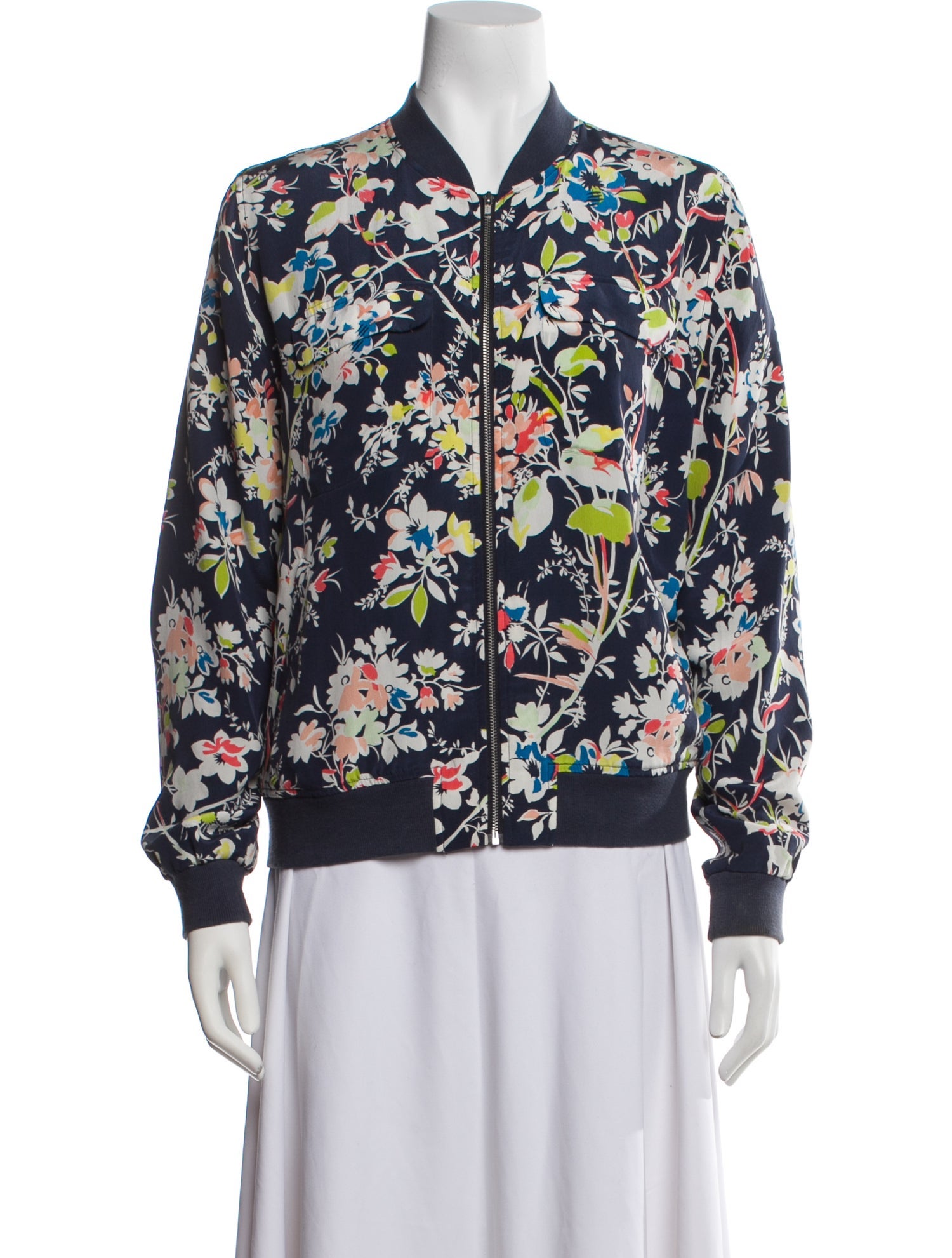 Equipment Silk Floral Print Bomber Jacket