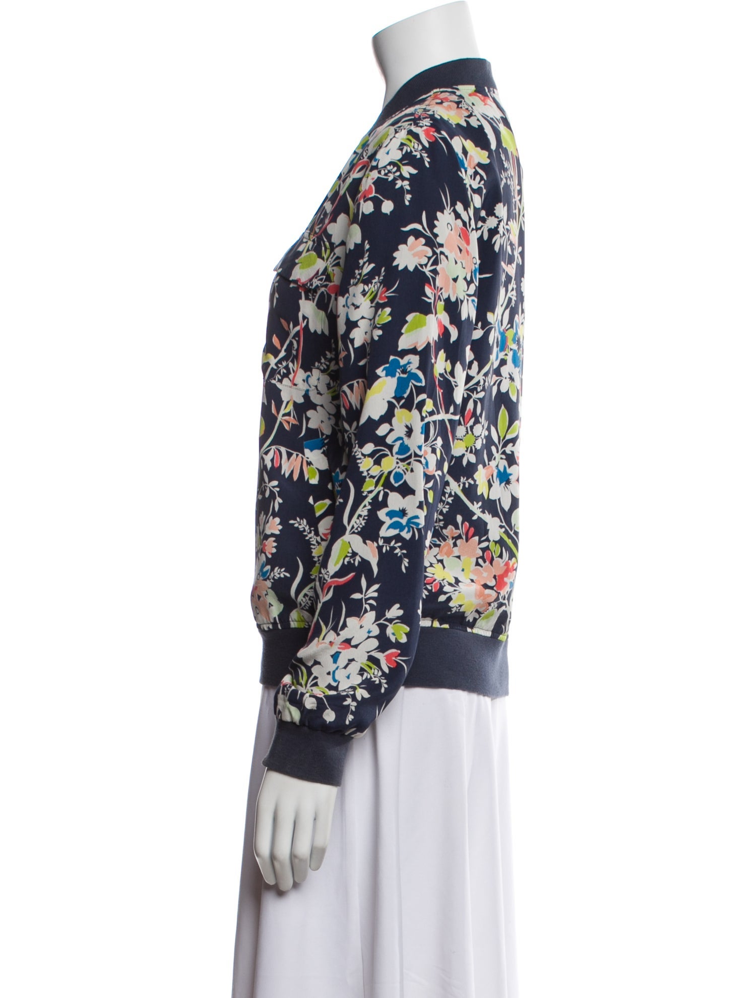 Equipment Silk Floral Print Bomber Jacket