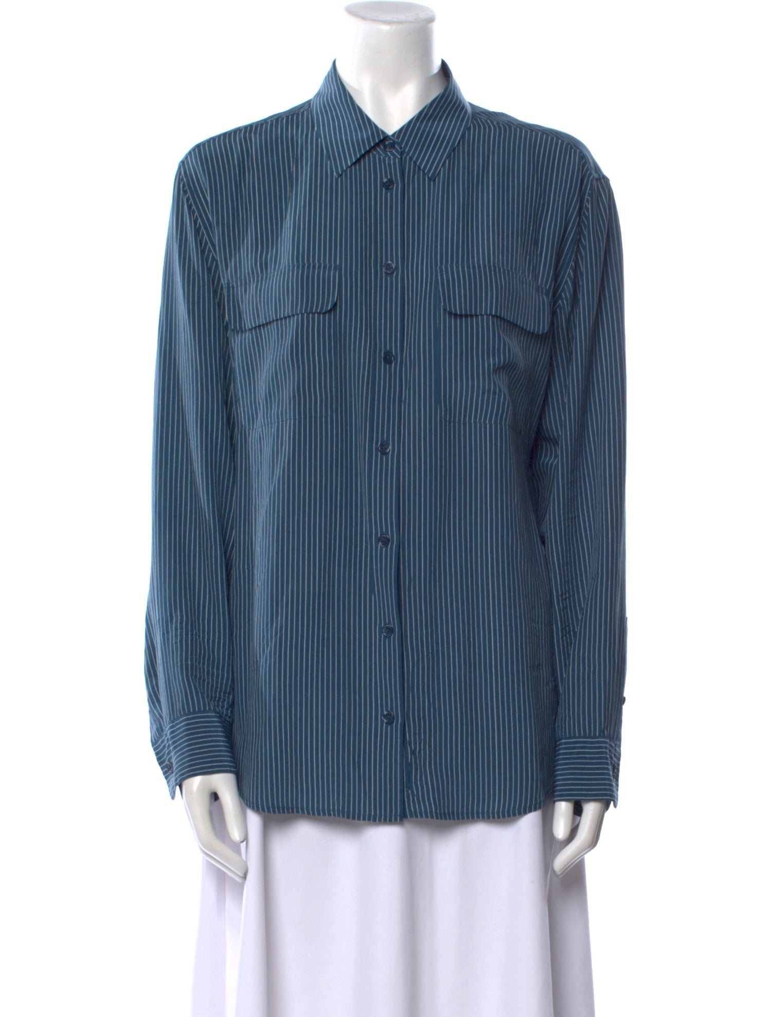 Equipment Silk Striped Button-Up Top