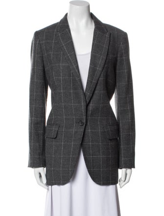 Equipment Wool Plaid Print Blazer