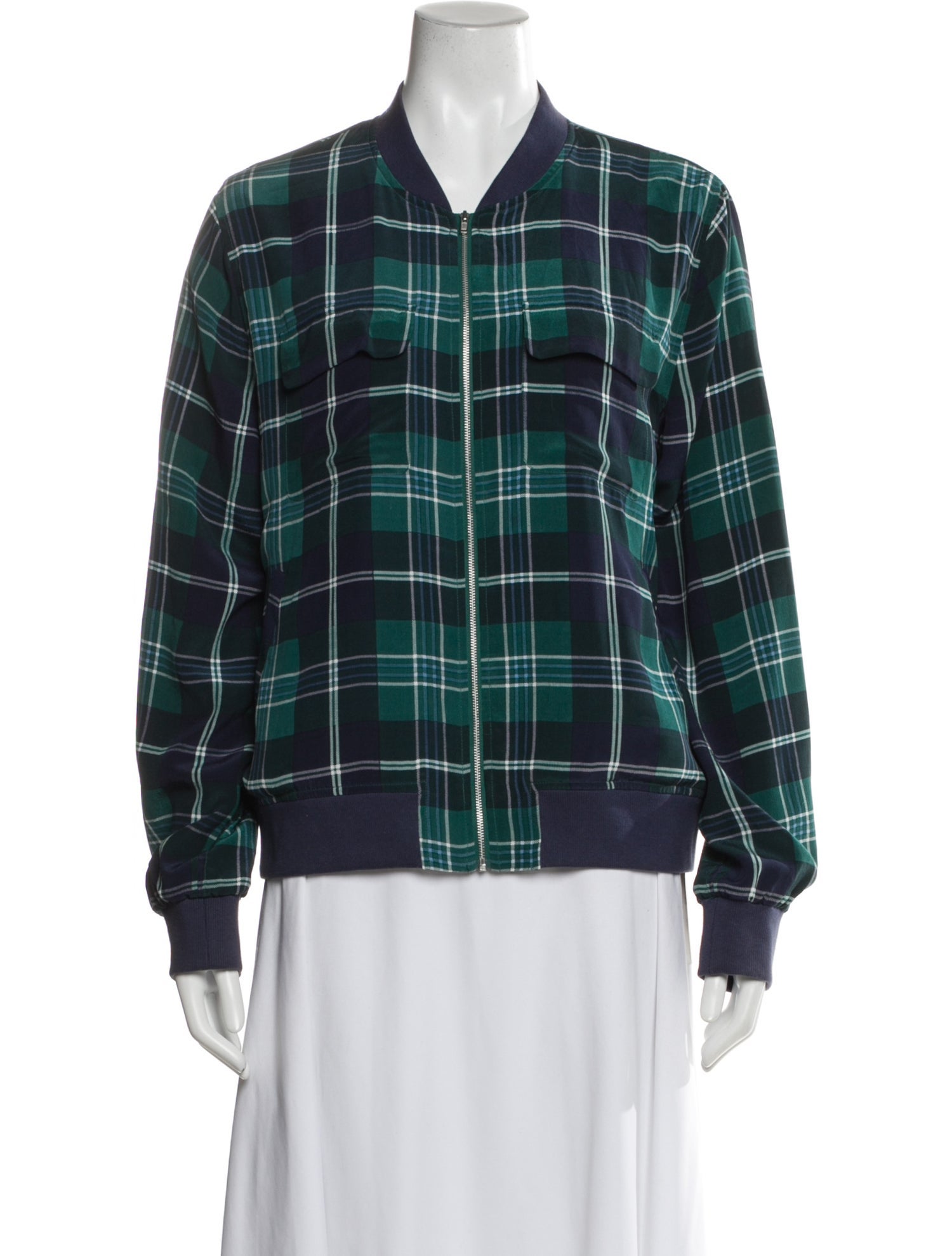 Equipment Silk Plaid Print Bomber Jacket