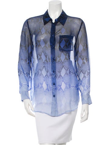 Equipment Printed Silk Button-Up Top