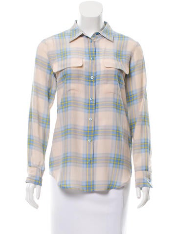 Equipment Silk Plaid Top