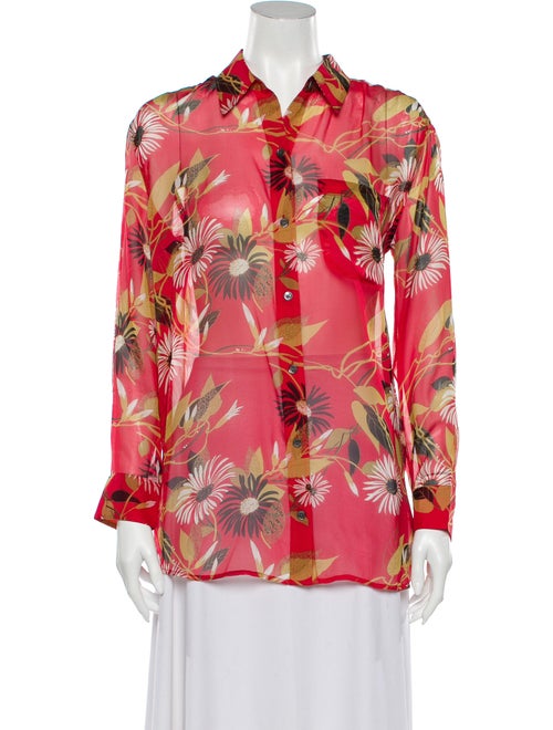 Equipment Silk Floral Print Button-Up Top Red