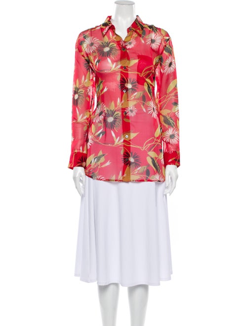 Equipment Silk Floral Print Button-Up Top Red