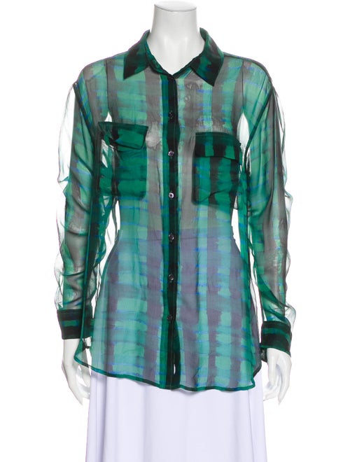 Equipment Silk Tie-Dye Print Button-Up Top Green