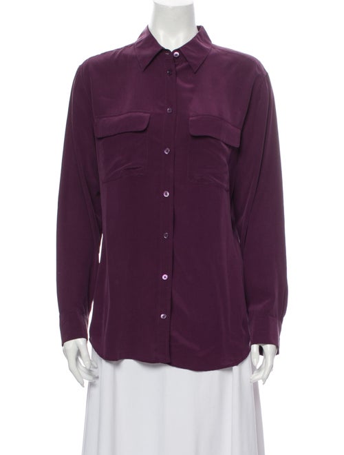 Equipment Silk Long Sleeve Button-Up Top Purple