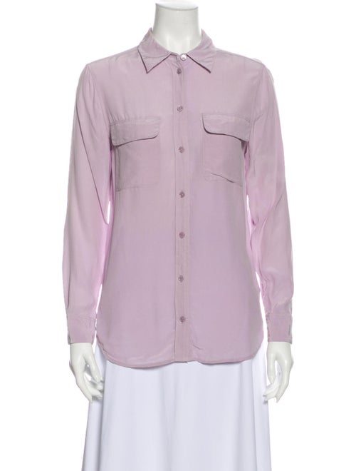 Equipment Silk Long Sleeve Button-Up Top Purple