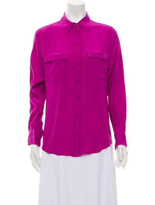 Equipment Silk Long Sleeve Button-Up Top Purple