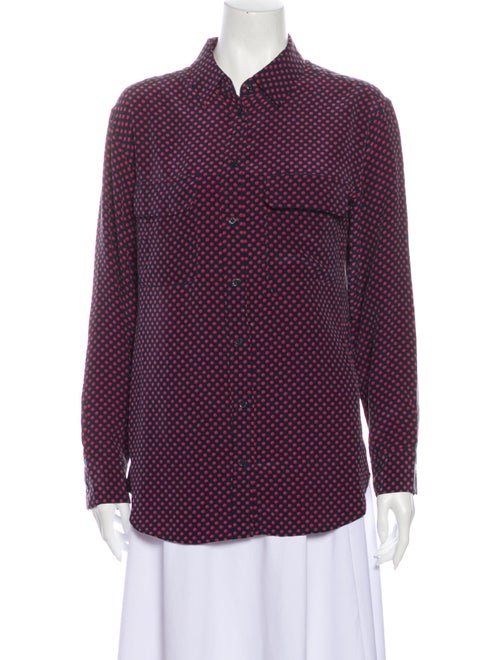 Equipment Silk Polka Dot Print Button-Up Top Purpl