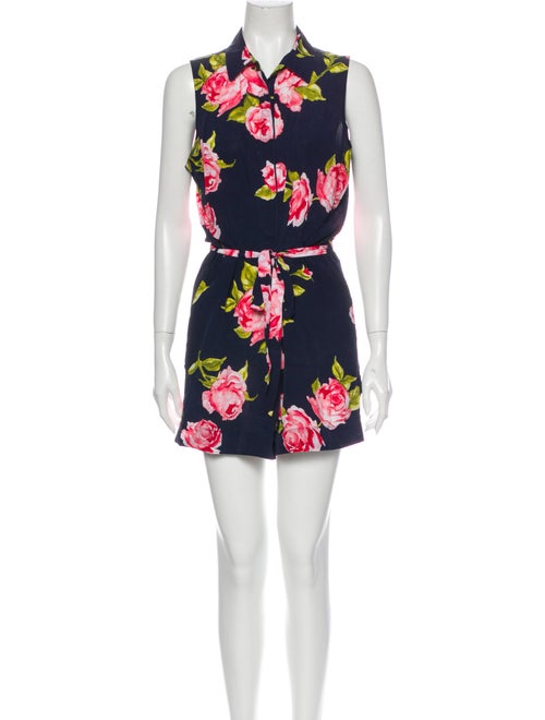 Equipment Silk Floral Print Romper Blue