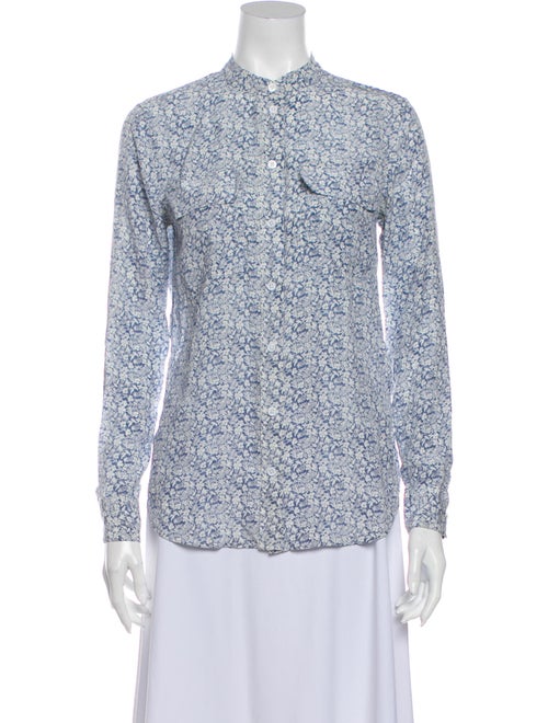 Equipment Silk Floral Print Button-Up Top Blue
