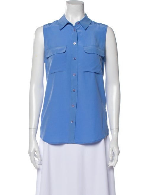 Equipment Silk Sleeveless Button-Up Top Blue