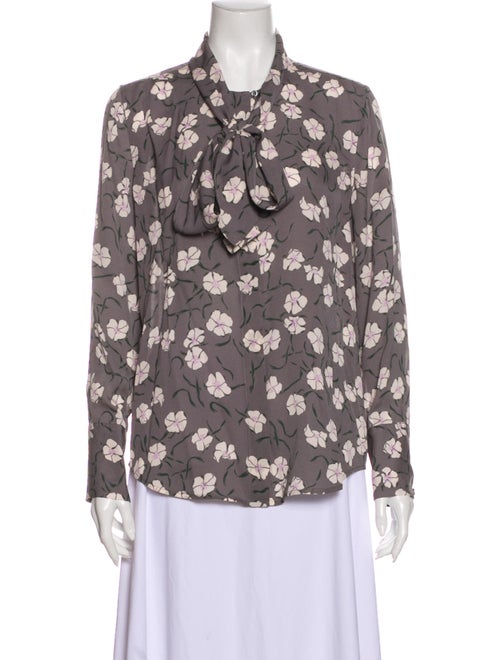 Equipment Silk Floral Print Button-Up Top Grey