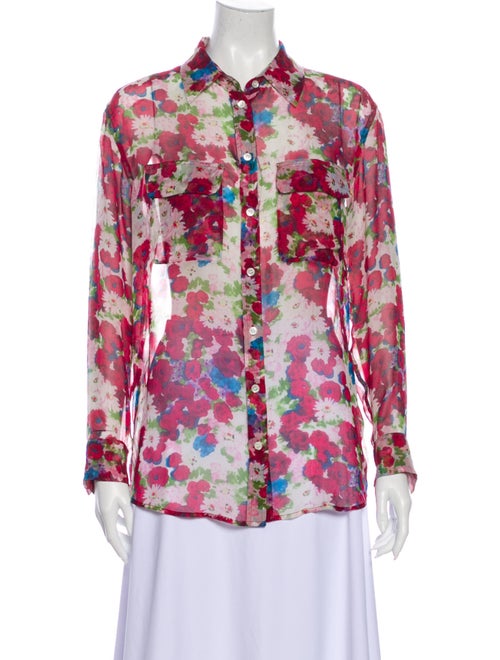 Equipment Silk Floral Print Button-Up Top Red