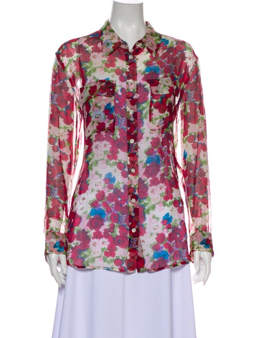 Equipment Silk Floral Print Button-Up Top Red