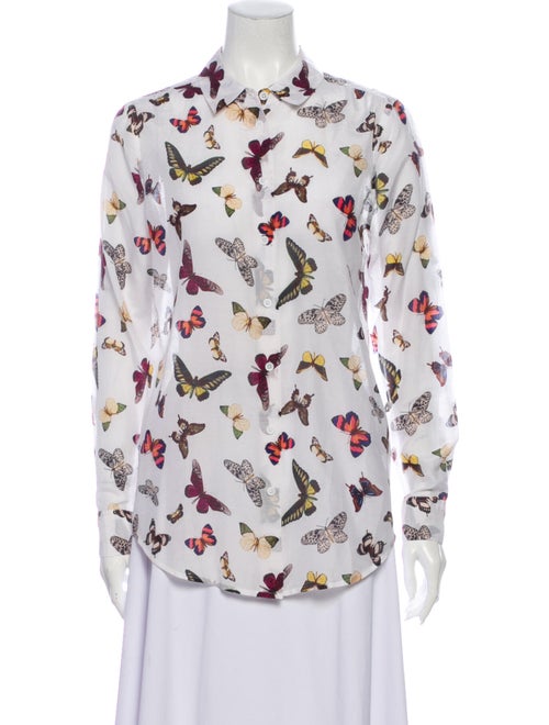 Equipment Printed Long Sleeve Button-Up Top White