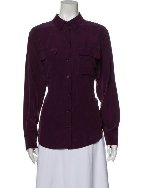 Equipment Silk Long Sleeve Button-Up Top Purple