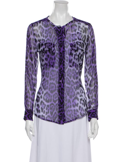 Equipment Silk Animal Print Button-Up Top Purple