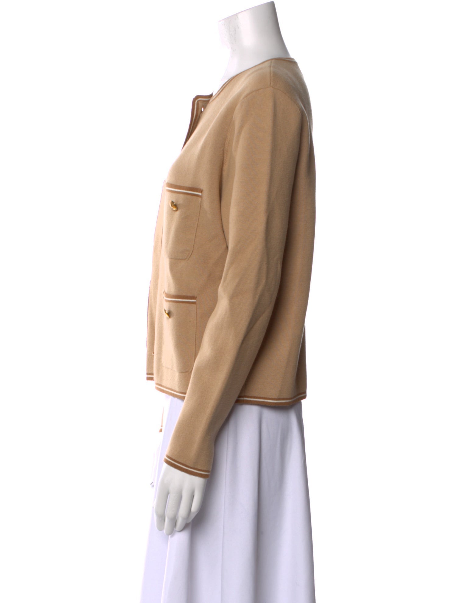 Eric Bompard Crew Neck Long Sleeve Button-Up Top