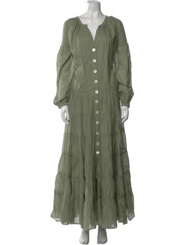 Pre-owned Erika Peña V-neck Long Dress W/ Tags In Green