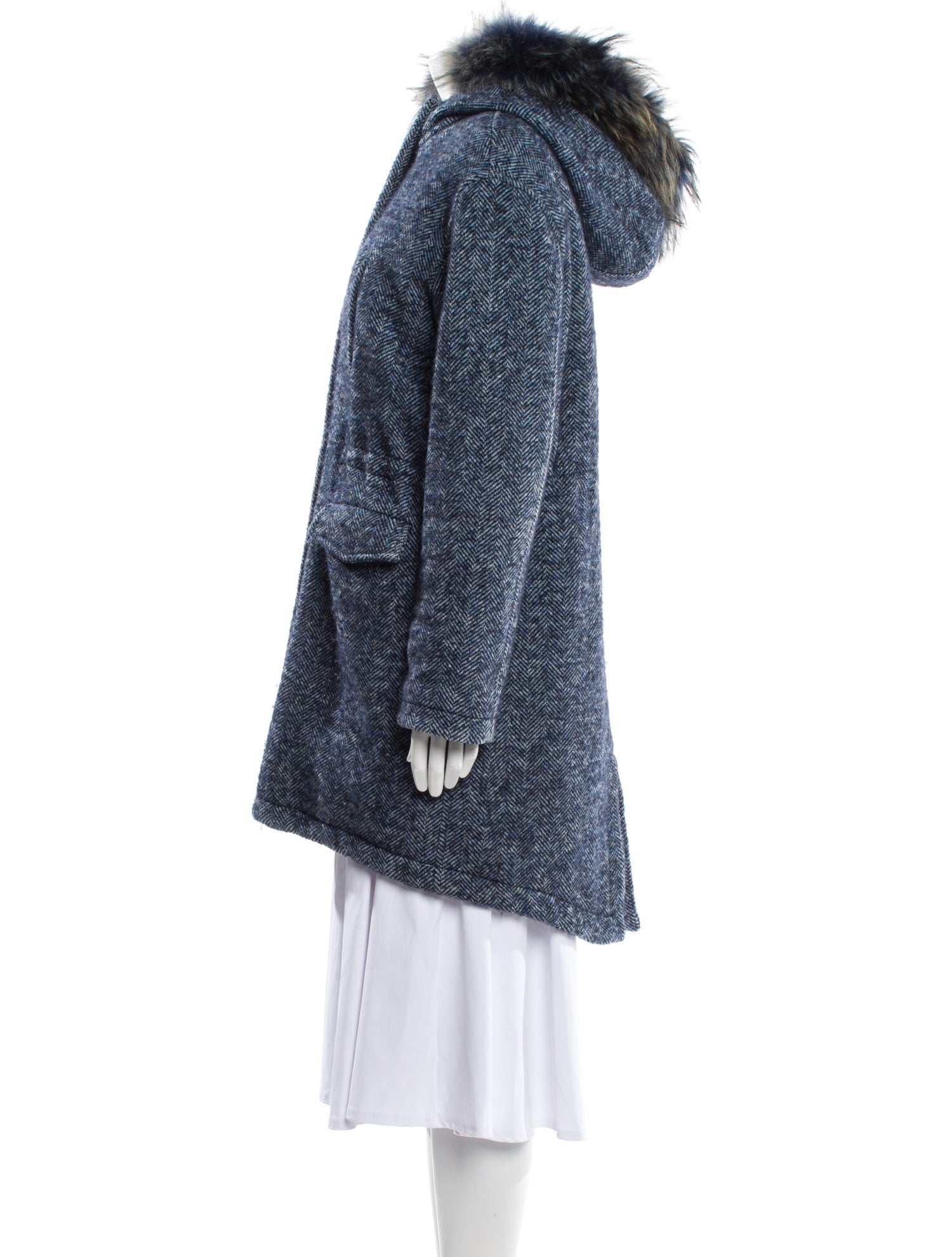 ERMANNO Ermanno Scervino Virgin Wool Tweed Pattern Fur Coat