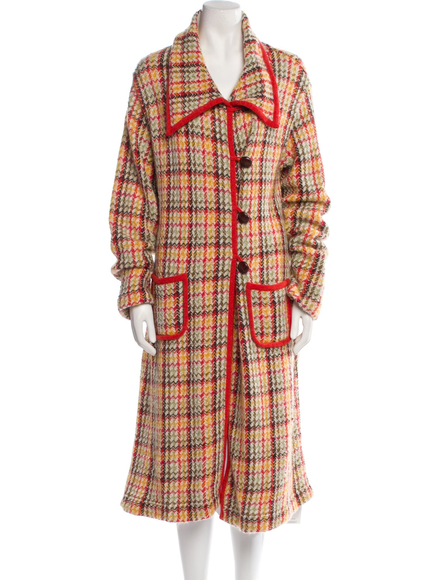 Escada Sport Virgin Wool Plaid Print Coat