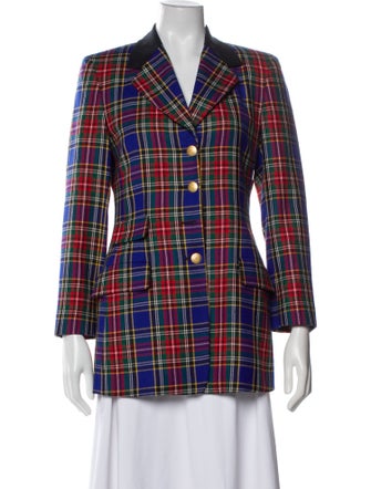 Escada Sport Virgin Wool Plaid Print Coat
