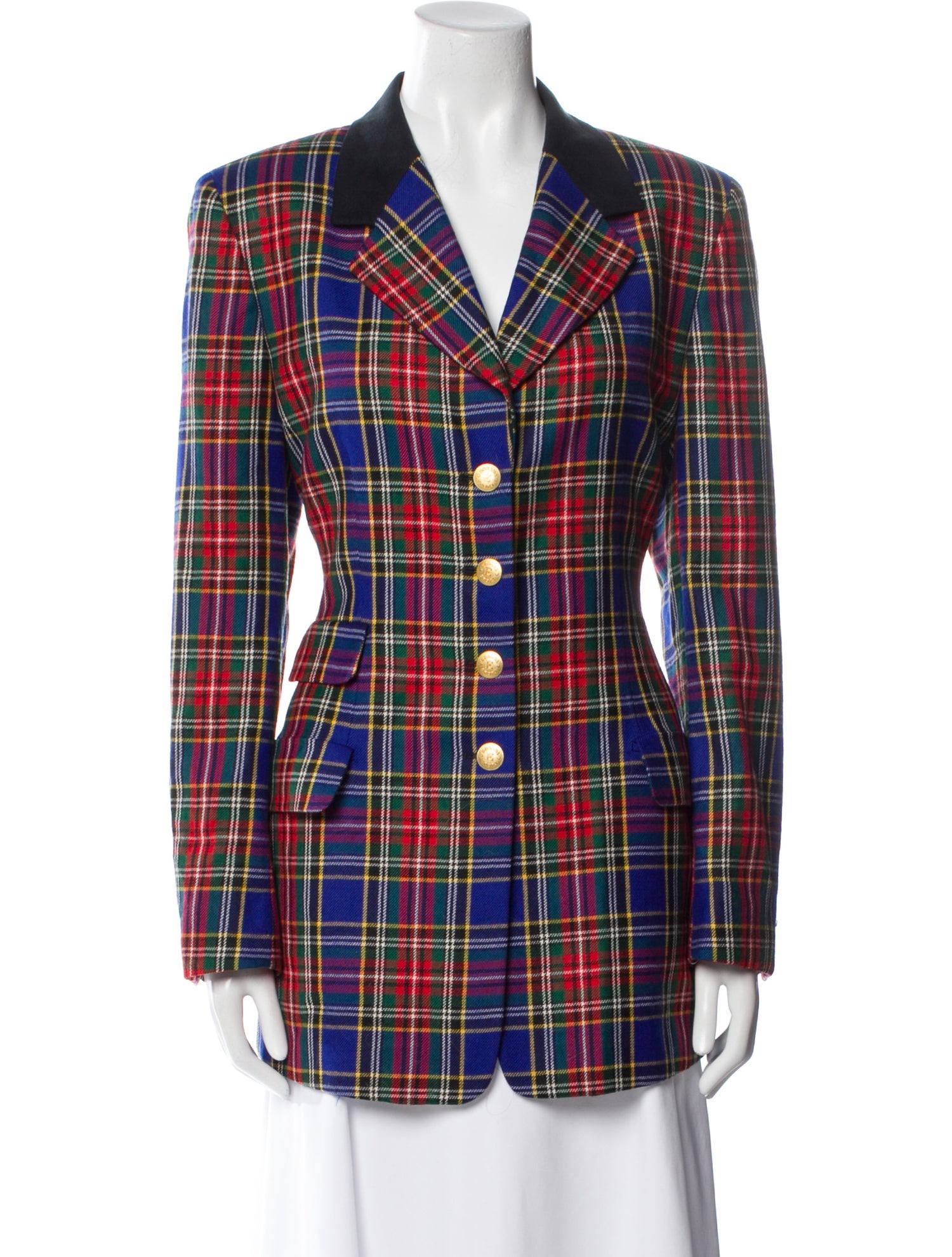 Escada Sport Virgin Wool Plaid Print Blazer