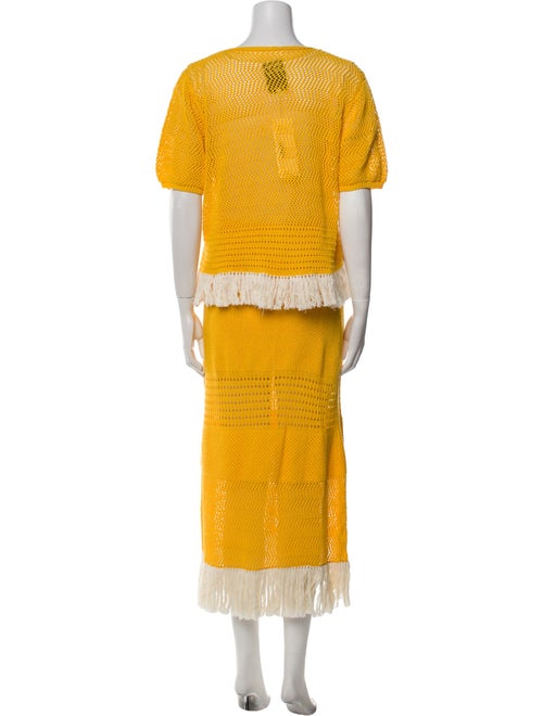 Escvdo Colorblock Pattern Fringe Trim Accent Skirt Set