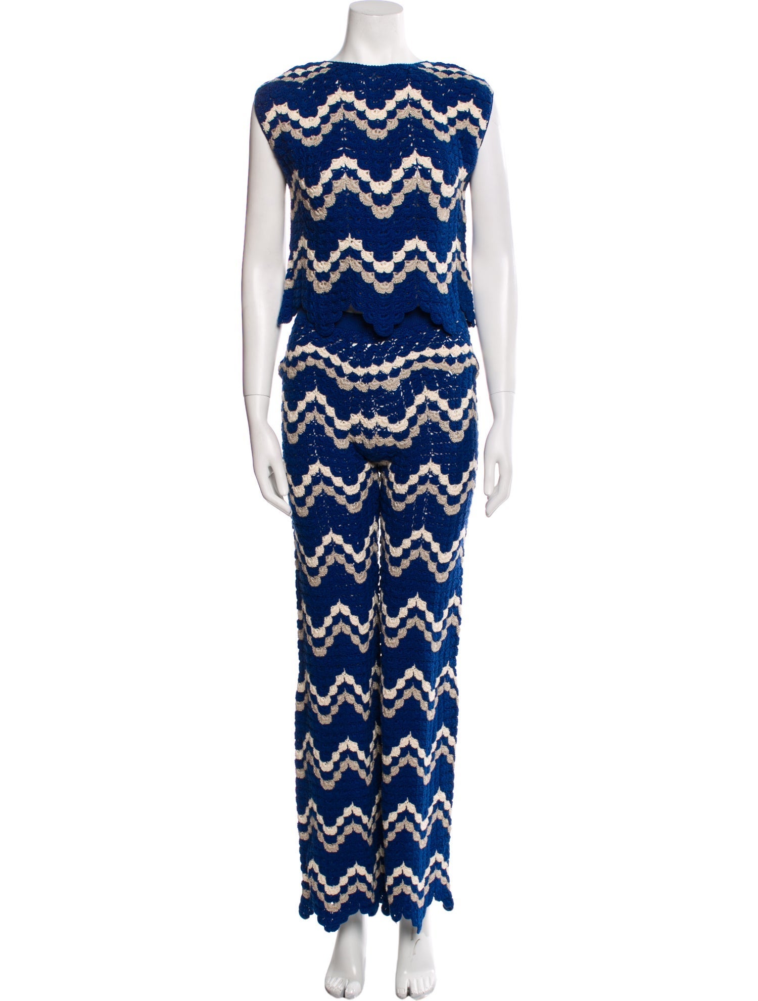 Escvdo Printed Crochet Trim Pant Set w/ Tags