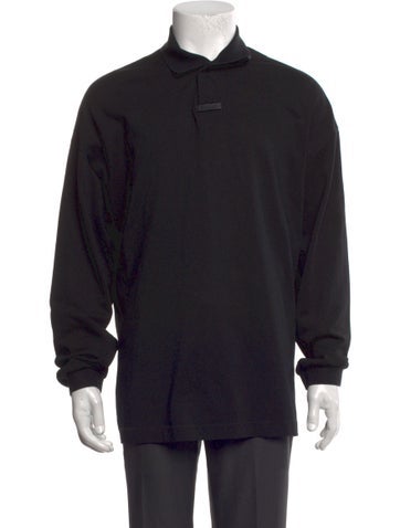 Pre-owned Essentials Collar Long Sleeve Polo Shirt In Black