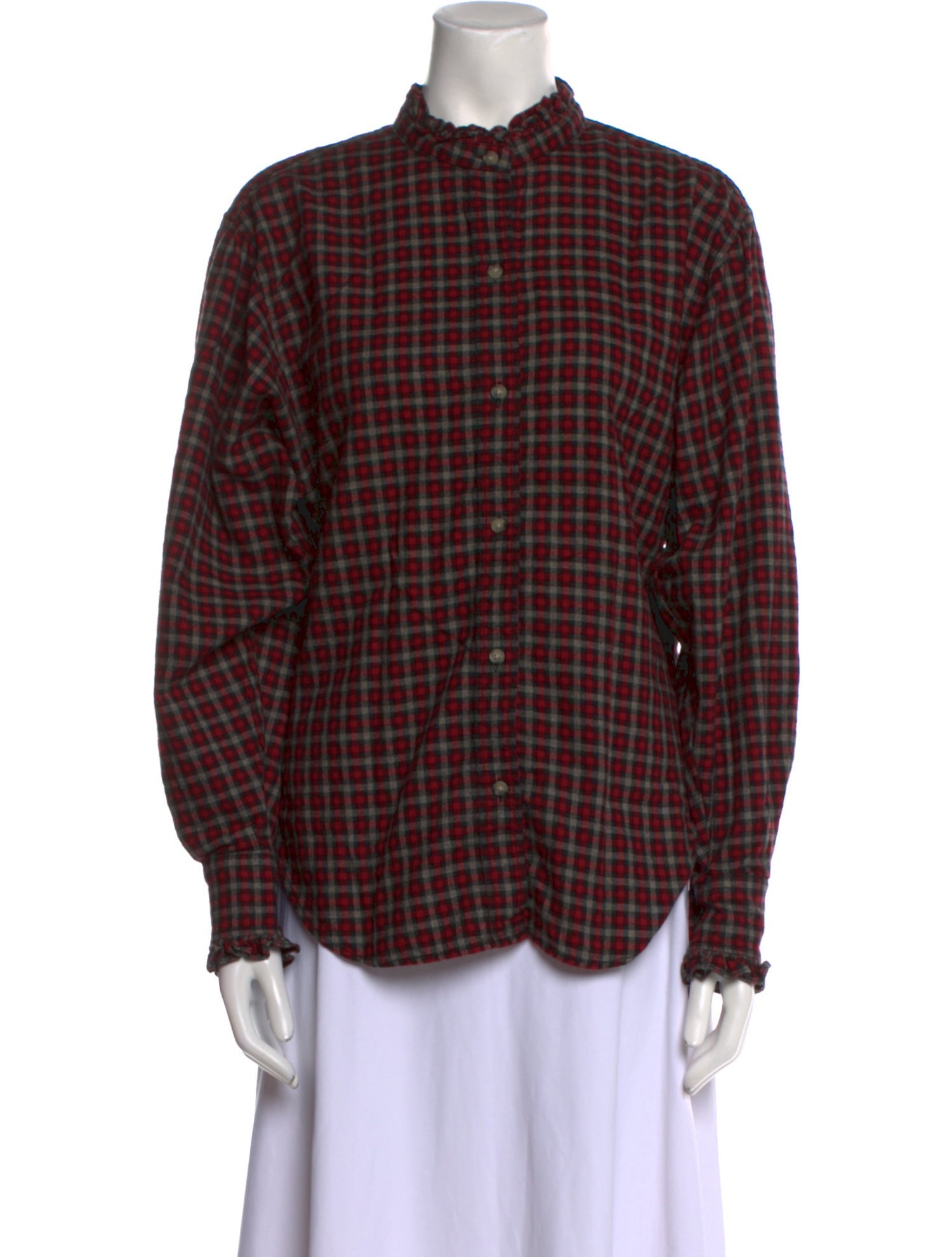 Étoile Isabel Marant Plaid Print Mock Neck Button-Up Top