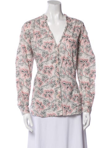 Étoile Isabel Marant Tops Printed Plunge Neckline Button-Up Top XL