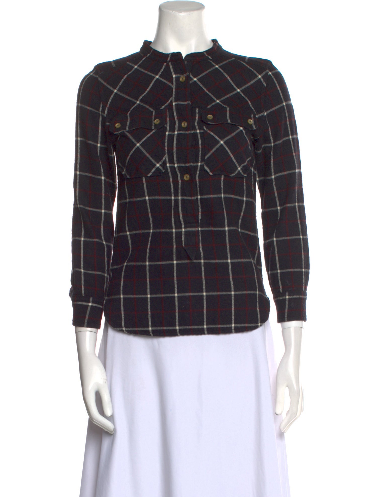 Étoile Isabel Marant Plaid Print Mock Neck Button-Up Top