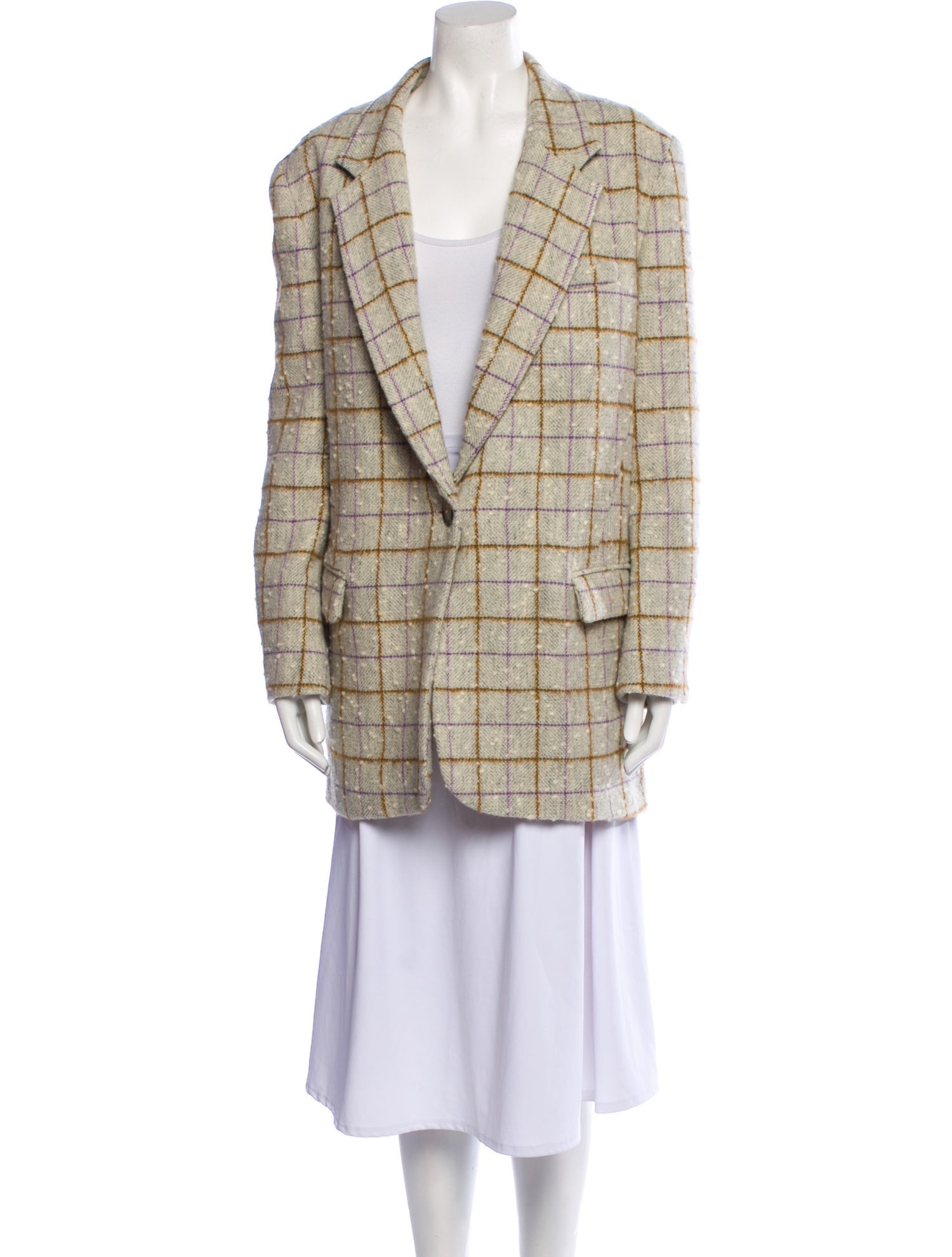 Étoile Isabel Marant Virgin Wool Plaid Print Coat