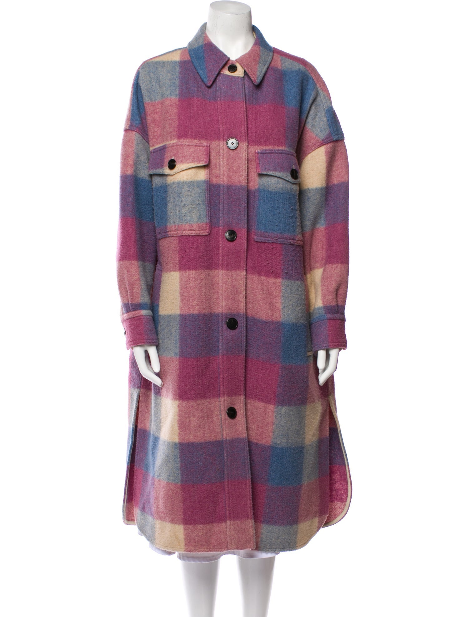 Étoile Isabel Marant Virgin Wool Plaid Print Trench Coat