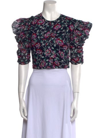Étoile Isabel Marant Tops Floral Print Crew Neck Crop Top L