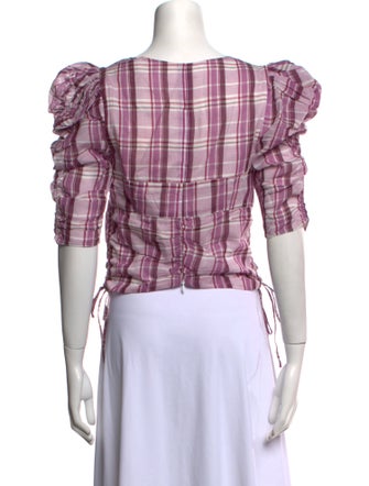 Étoile Isabel Marant Plaid Print Square Neckline Crop Top