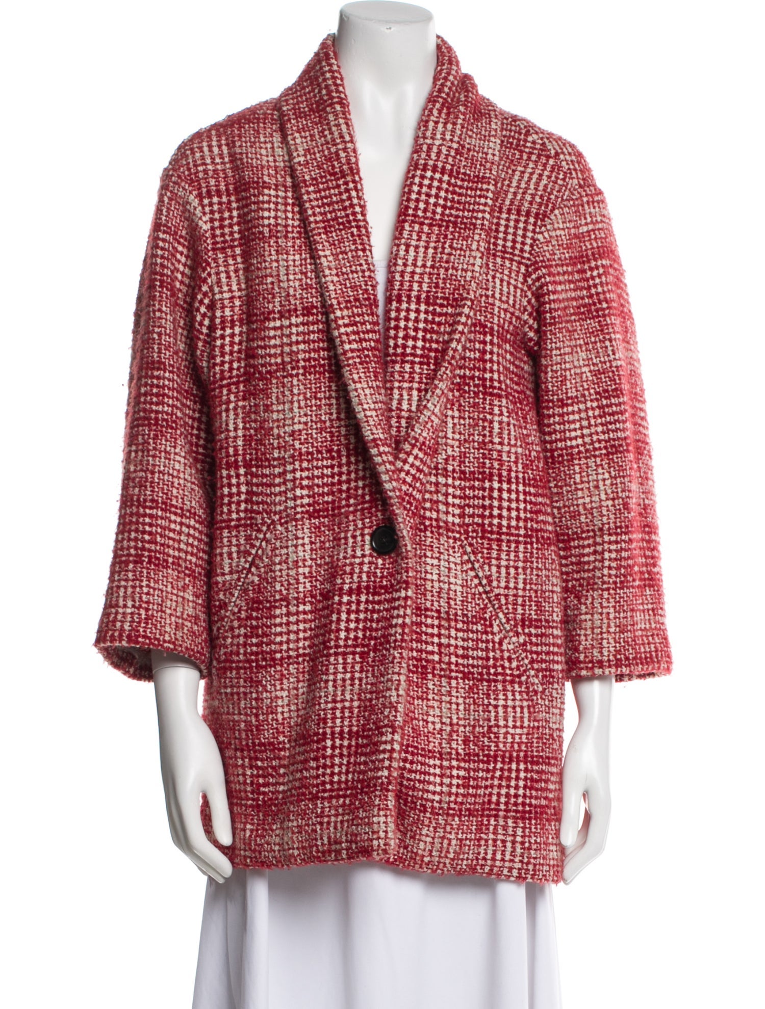 Étoile Isabel Marant Virgin Wool Plaid Print Faux Fur Coat