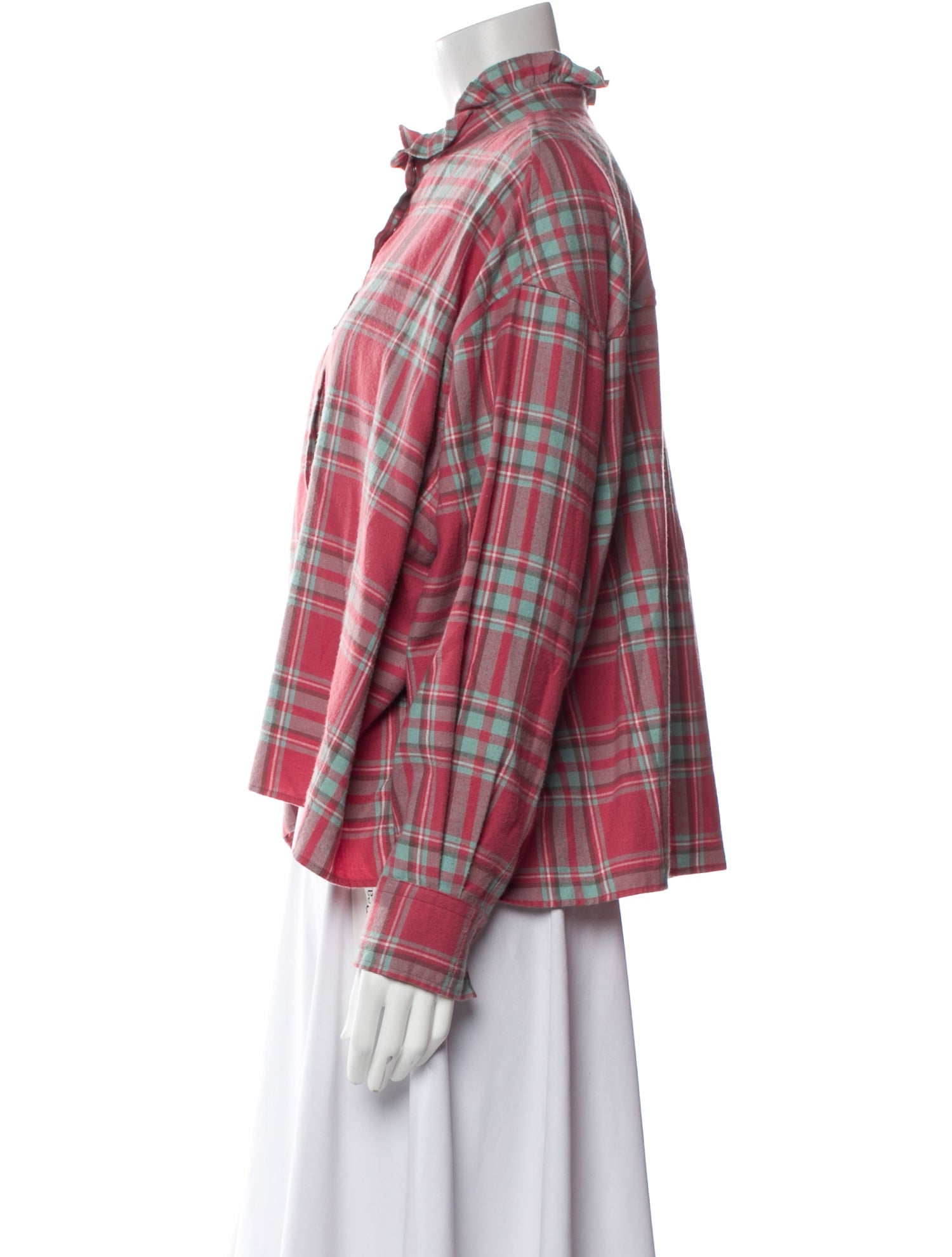 Étoile Isabel Marant Plaid Print Mock Neck Button-Up Top