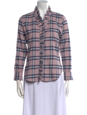 Étoile Isabel Marant Plaid Print Three-Quarter Sleeve Button-Up Top